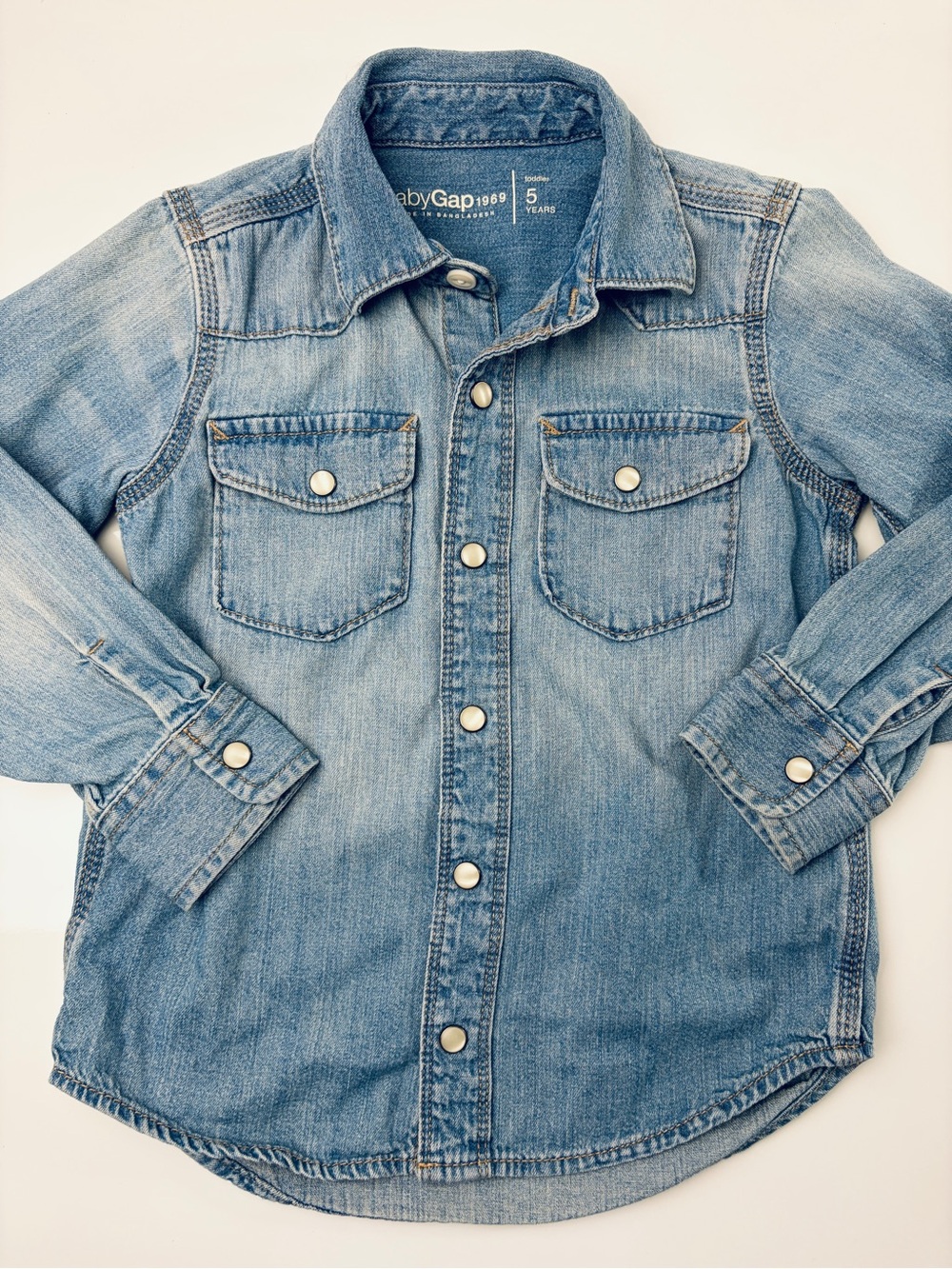 Baby GAP 100% Cotton Light Wash Denim Western Snap Button Long Sleeve Shirt Sz 5